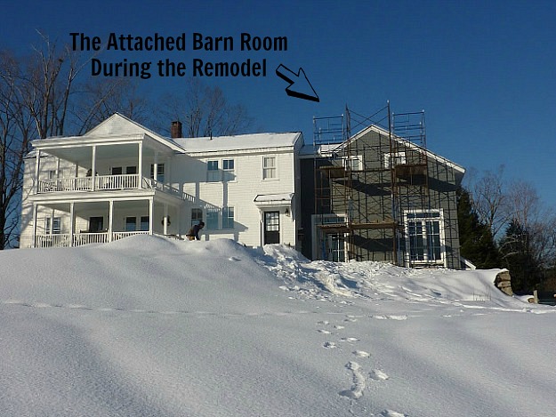 house with barn attached during remodel