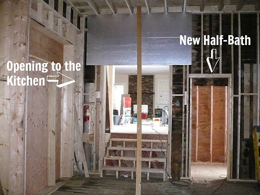 looking up through the door to the kitchen