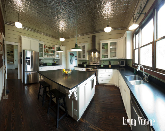 kitchen with tin ceiling after remodel