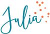 Julia\'s signature in teal with orange dots