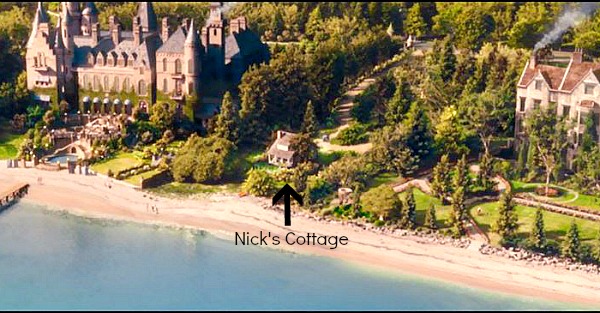 Long Island West Egg Gatsby's house and Nick's cottage marked