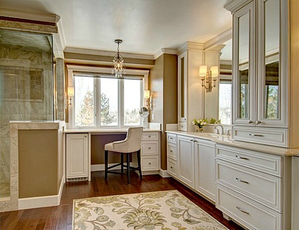 Angie's bathroom with hardwood floors