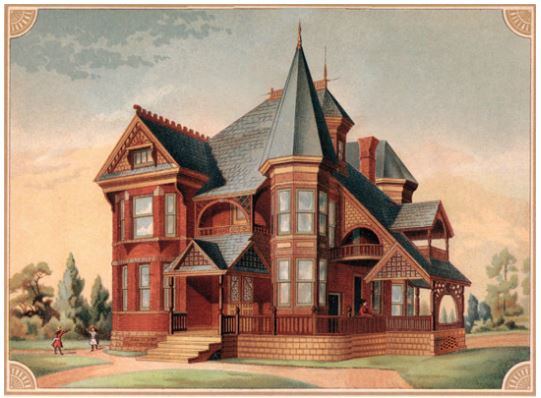 Engraving of Victorian home 1880s Kansas City MO