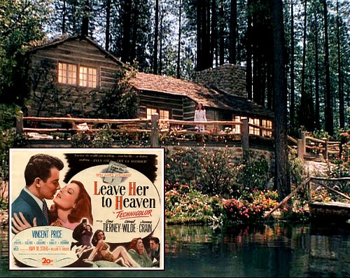 Leave Her to Heaven cabin exterior and movie poster inset