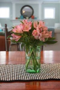pink flowers in green Ball Jars 2-14