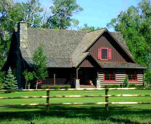 front exterior of house in Montana with rustic English Country style