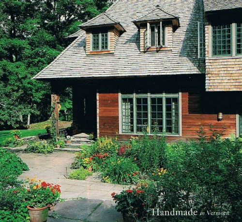 front exterior of artist Lark Upson\'s Arts and Crafts style cottage in Vermont