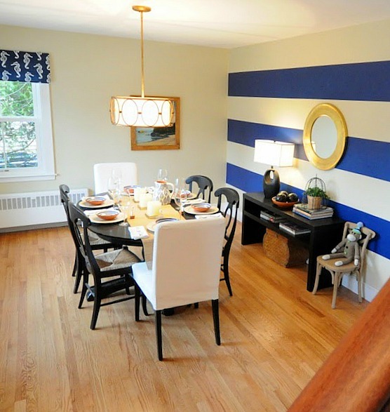 Dining Room with Blue and White Stripes