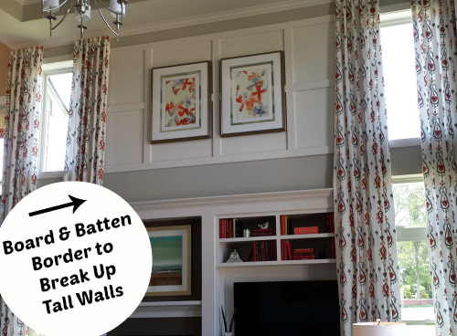 Board and Batten Border around Two-Story Family Room | hookedonhouses.net