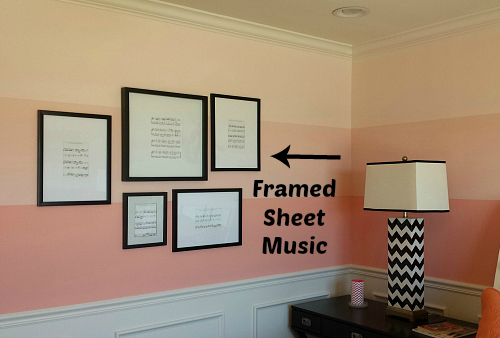 Framed Sheet Music on Bedroom Wall