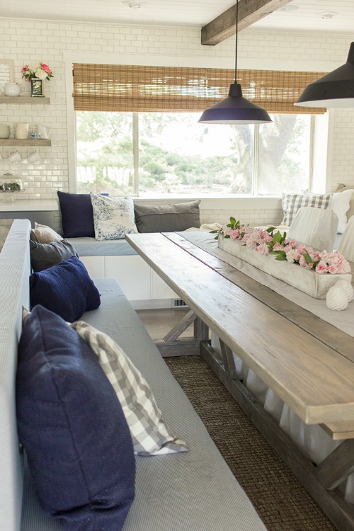 wood kitchen table with bench seating