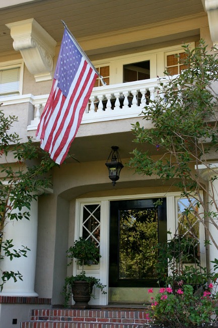 front door with American flag