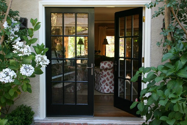 French doors opening into living room