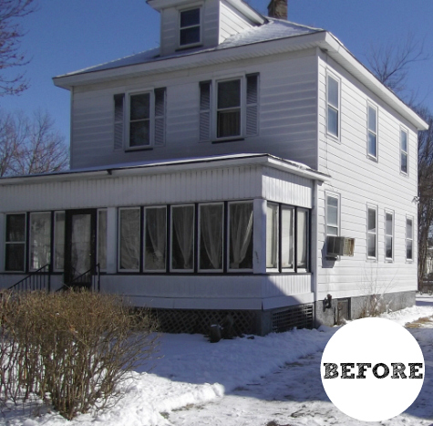 old house in snow before remodel