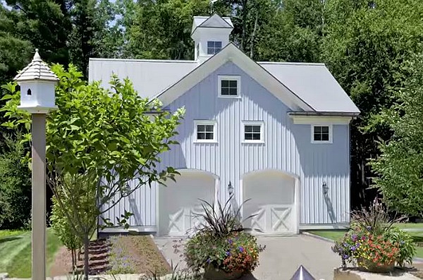 garage and carriage house behind farmhouse in Berkshire Woods