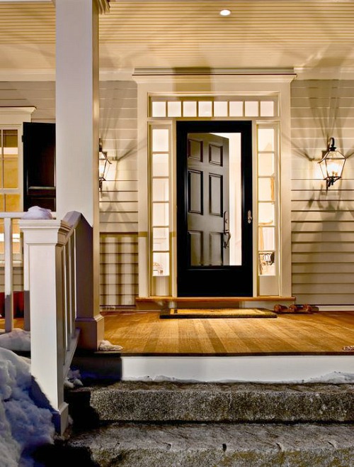 open front door on farmhouse porch