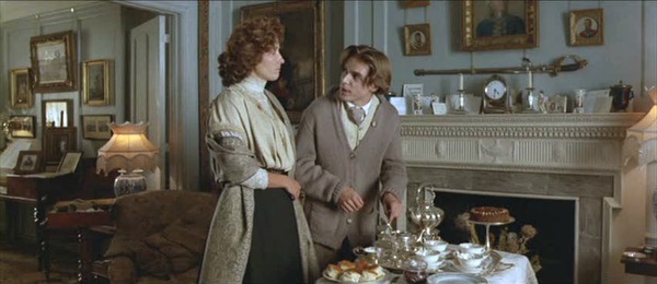 characters inside the parlor of Wickham Place in Howards End