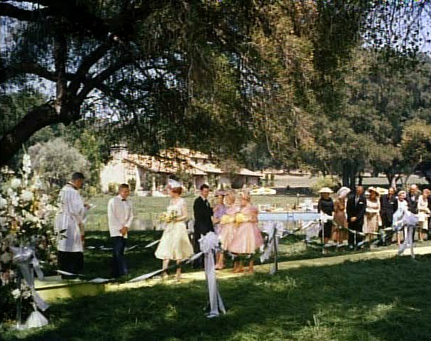 outdoor wedding at end of movie with house in background