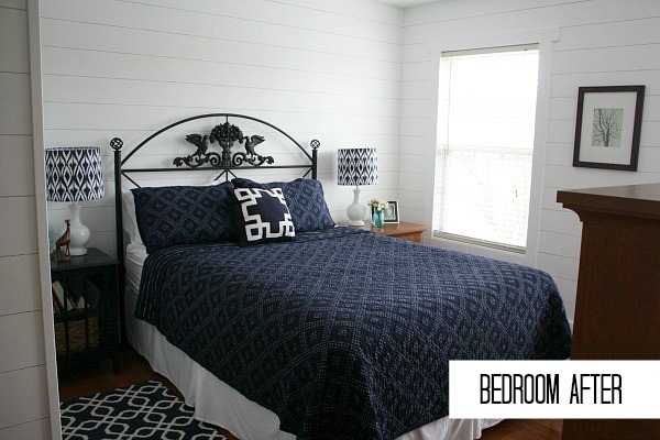 Small Navy and White Bedroom AFTER Makeover | hookedonhouses.net