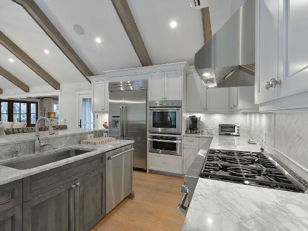 kitchen with gray cabinets