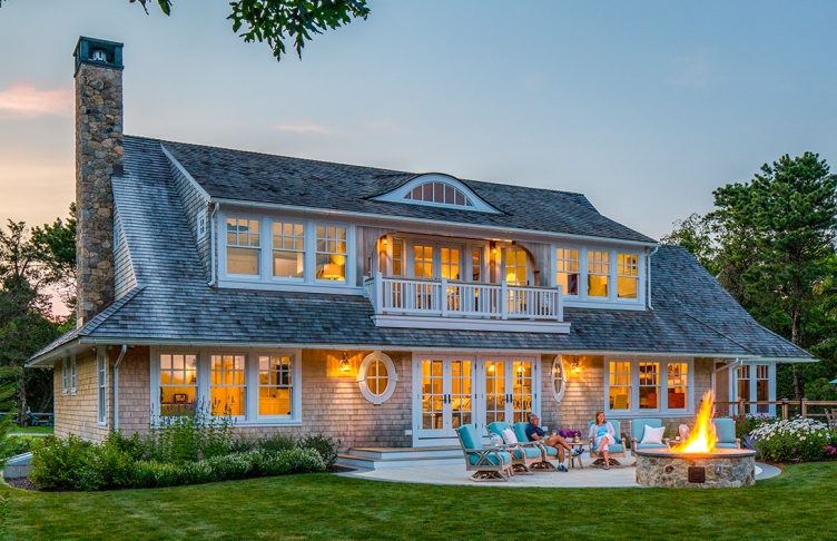 back exterior of shingle style beach house 