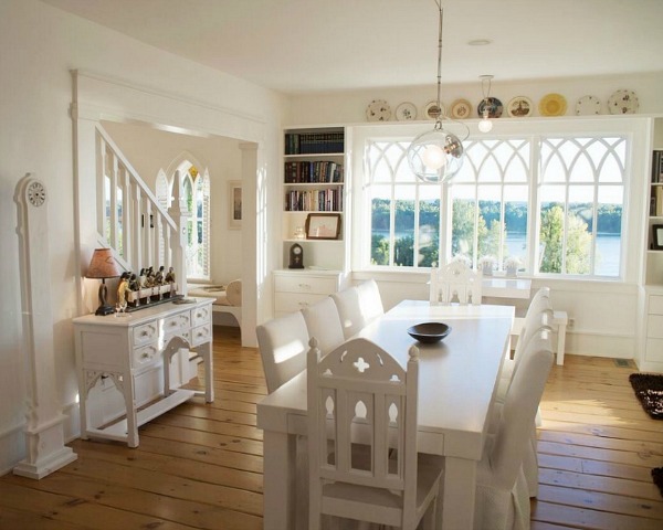 dining room with white table and chairs