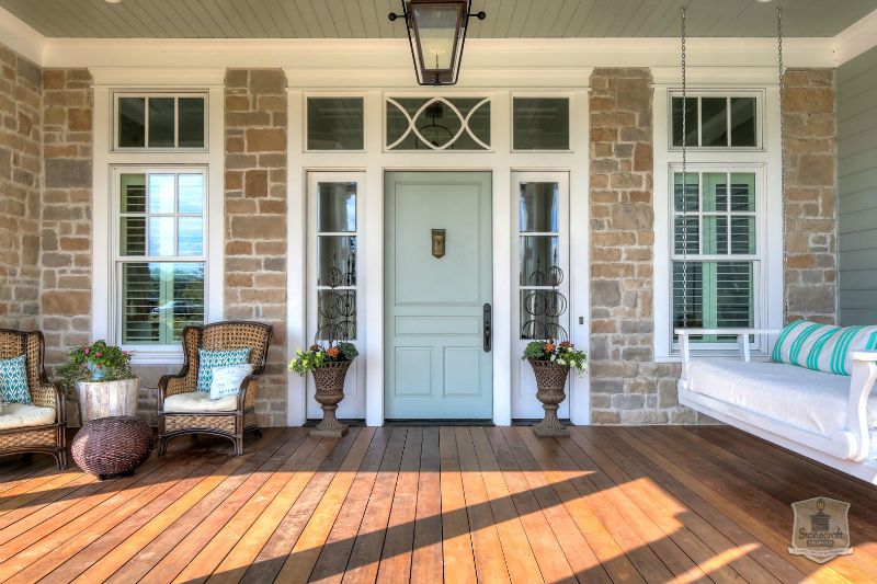 pale blue front door of house