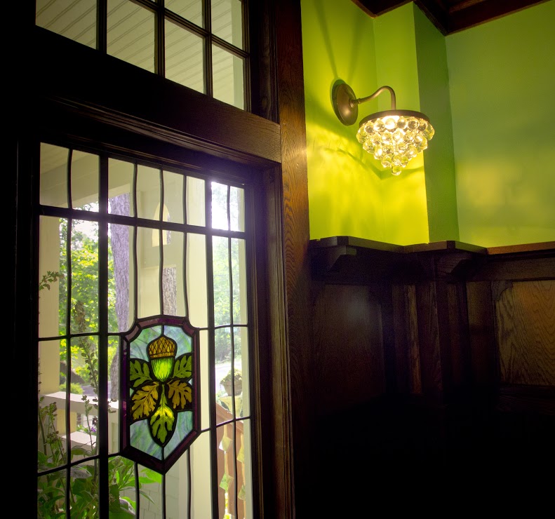 door with stained and leaded glass