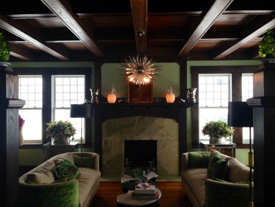 newly restored fireplace in American Foursquare house