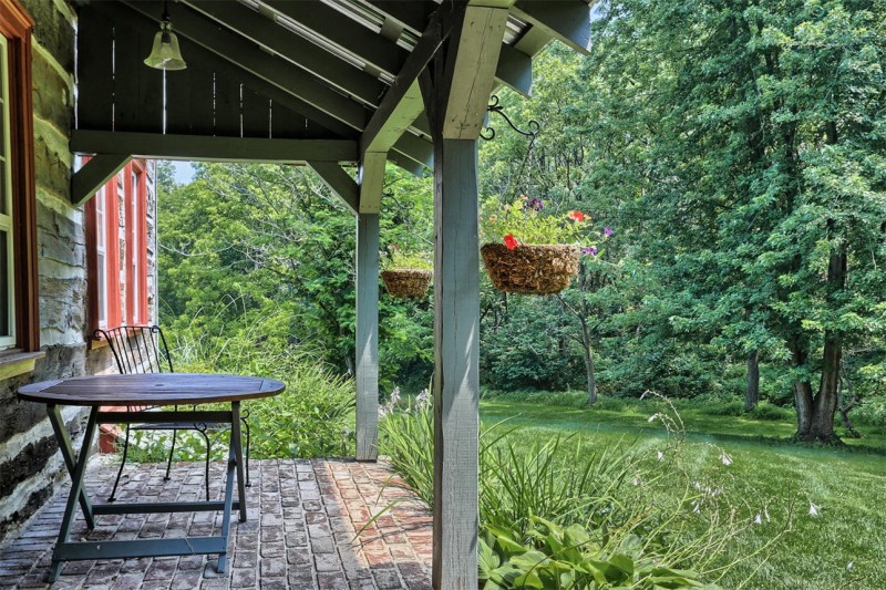 front porch of log home