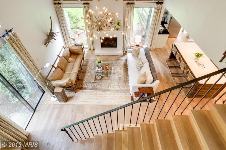 overhead view of living room after remodel