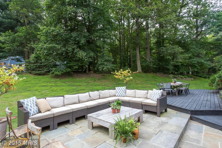 back patio with large sectional and coffee table