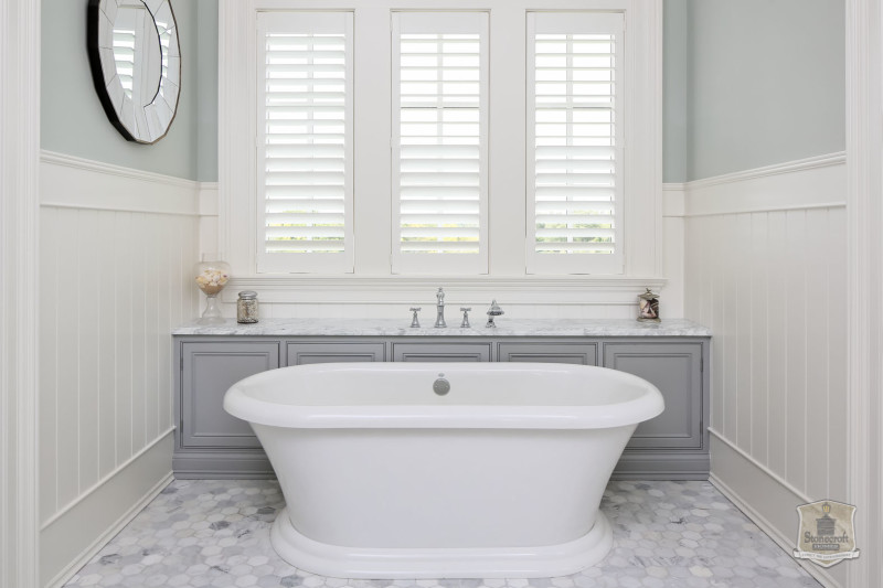 freestanding tub in bathroom