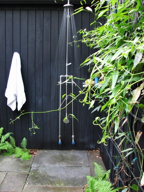 outdoor shower behind house