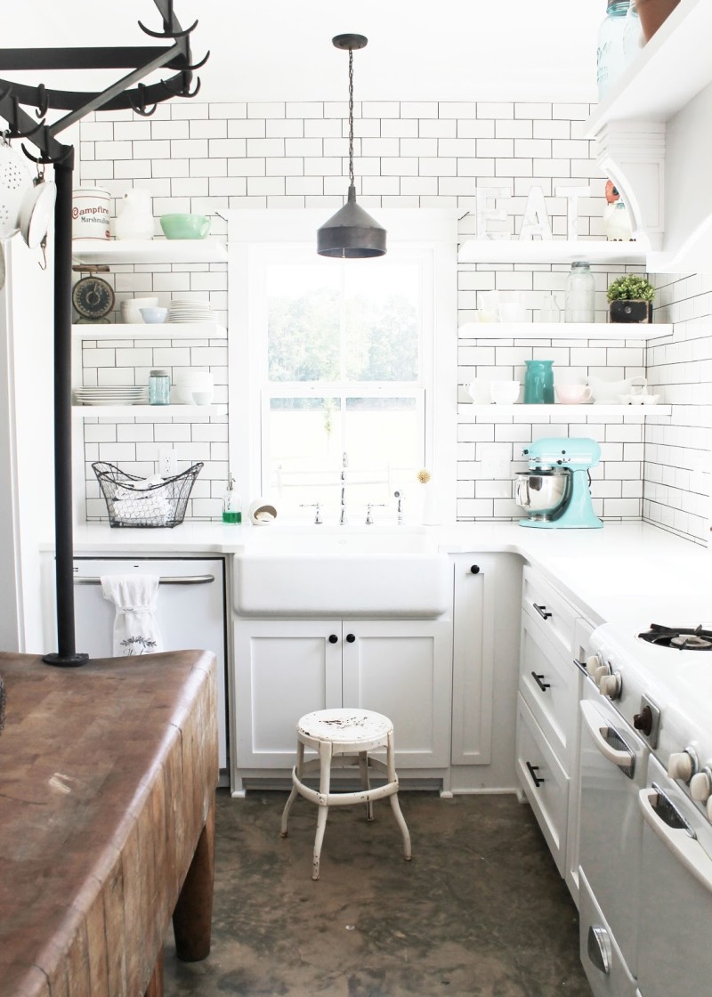 White kitchen with subway tile in farmhouse