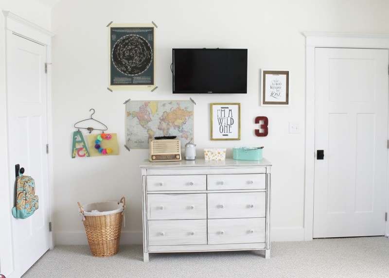 Dresser and artwork in boy\'s room