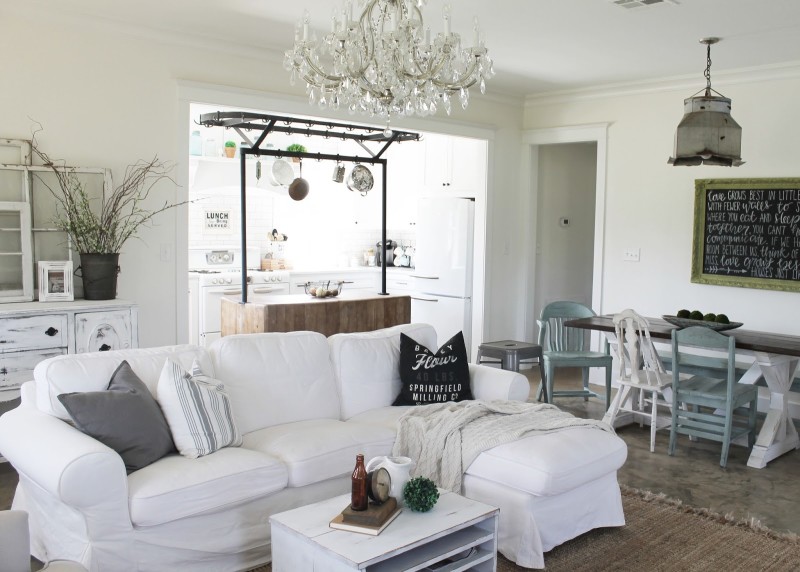 white slipcovered Ektorp sofa in living room