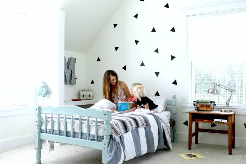 Brittany York and her son in son\'s bedroom