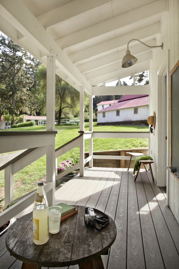 front porch of small summer bath house cottage