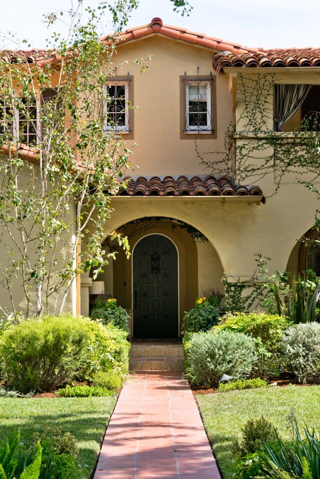 front door of Spanish style home 