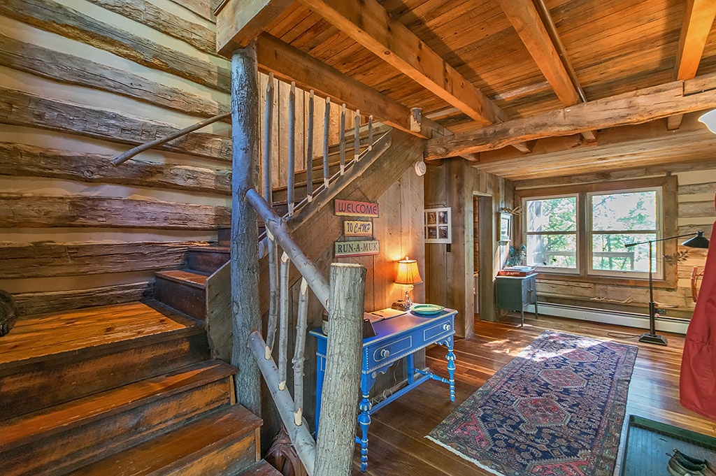 staircase inside log home