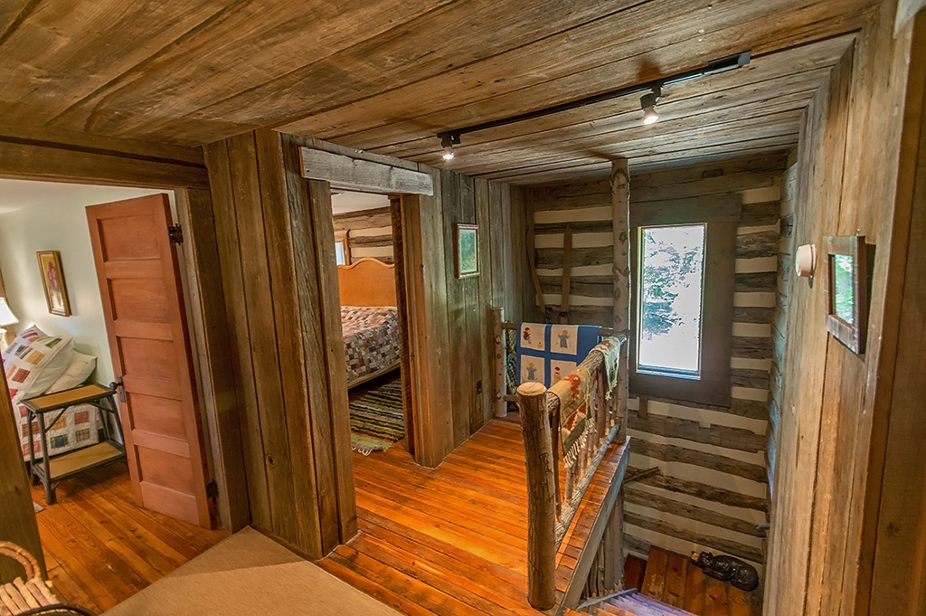 upstairs landing of log home