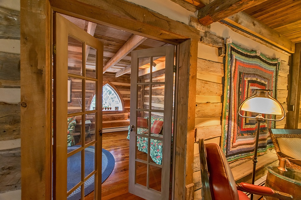 French doors in log home