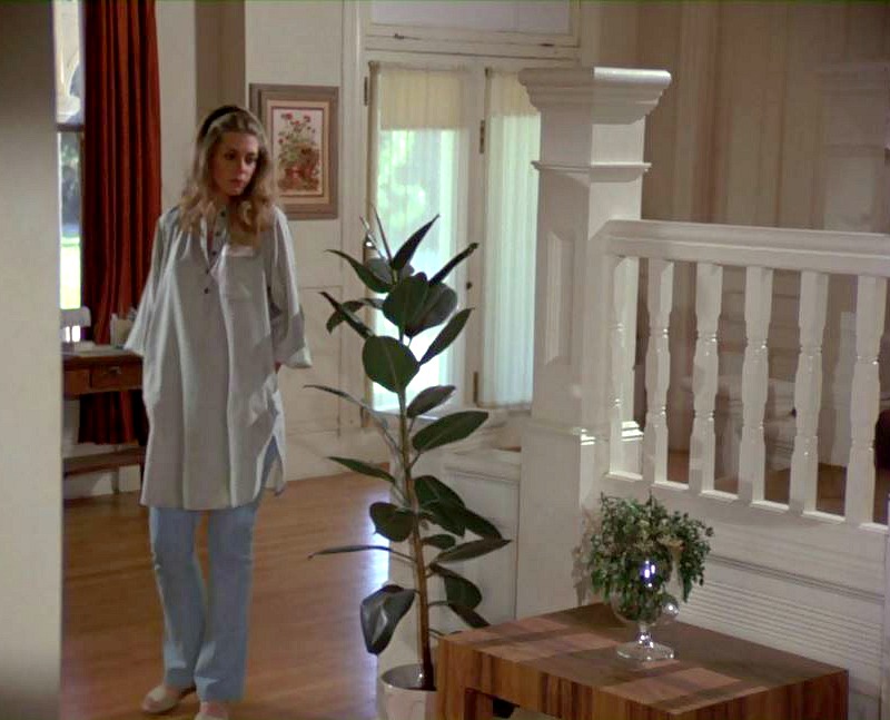 Lindsay Wagner standing next to staircase in Victorian house