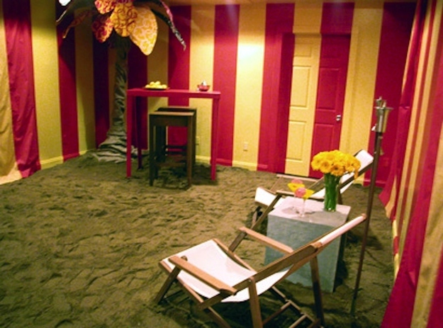 Hildi's beach tent room with sand Trading Spaces