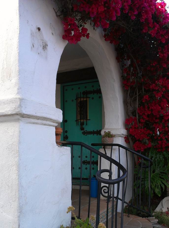 front door of renovated Spanish-style home
