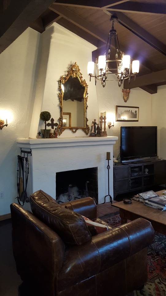 living room fireplace in Spanish bungalow