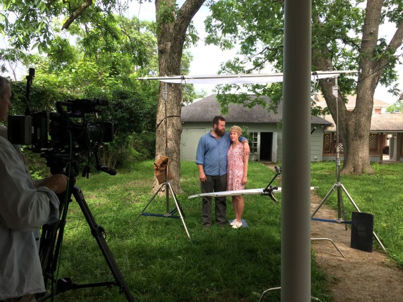 Erin and Ben Napier filming scene for HGTV Home Town