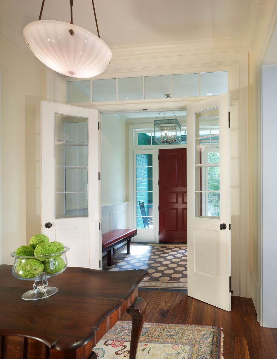 Entry hall and front door of house