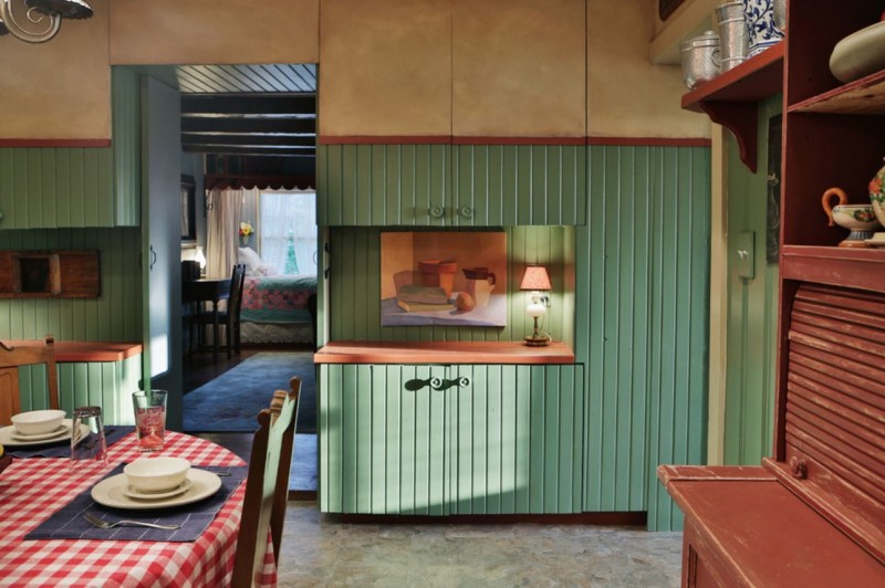 Green beadboard in kitchen